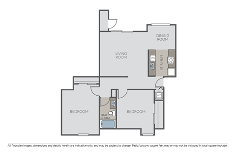 Floor plan for 2 beds, 1 bath, 900 sqft