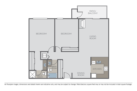 Floor plan for 2 beds, 2 baths, 1140 sqft