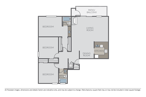 Floor plan for 3 beds, 2 baths, 1430 sqft