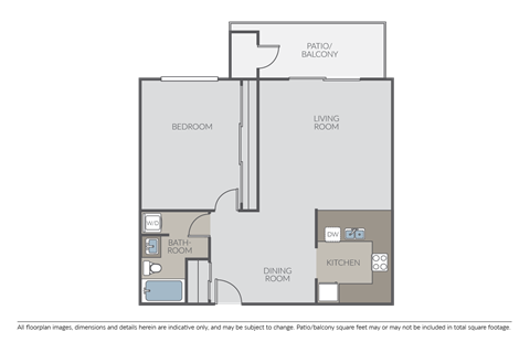 Floor plan for 1 bed, 1 bath, 800 sqft