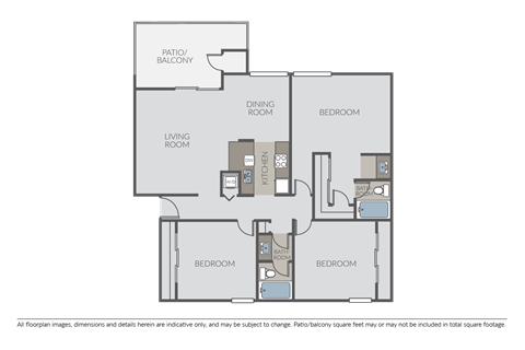 Floor plan for 3 beds, 2 baths, 1320 sqft