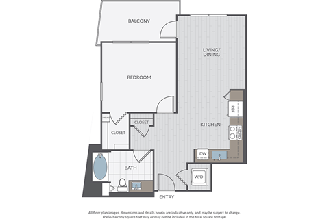 Floor plan for 1 bed, 1 bath, 757 sqft