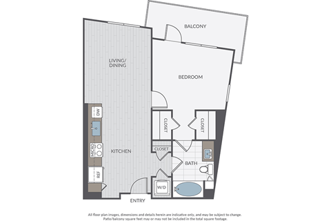 Floor plan for 1 bed, 1 bath, 753 sqft