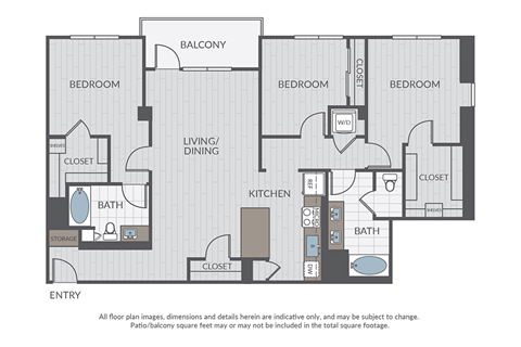 Floor plan for 3 beds, 2 baths, 1488 sqft