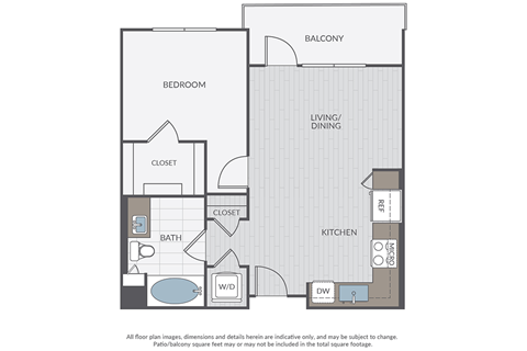 Floor plan for 1 bed, 1 bath, 662 sqft