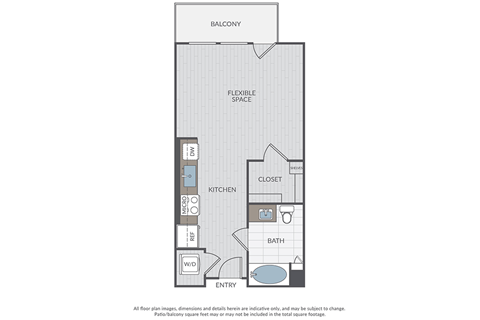 Floor plan for studio, 1 bath, 540 sqft