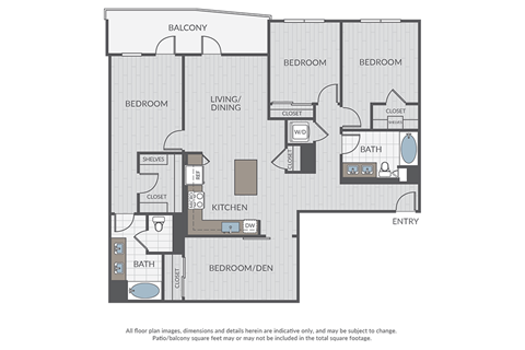 Floor plan for 3 beds, 2 baths, 1664 sqft