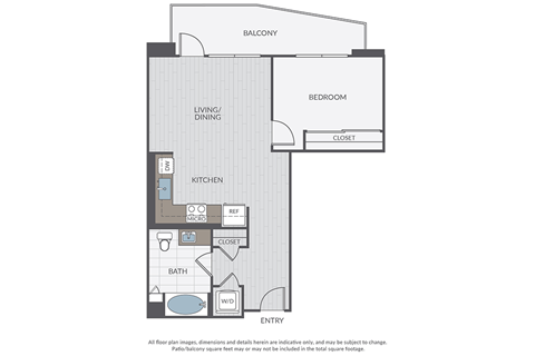 Floor plan for 1 bed, 1 bath, 675 sqft