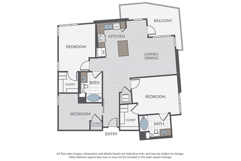 Floor plan for 3 beds, 2 baths, 1396 sqft