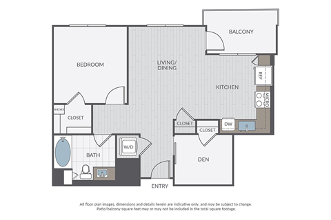 Floor plan for 1 bed, 1 bath, 818 sqft
