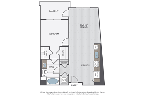 Floor plan for 1 bed, 1 bath, 757 sqft