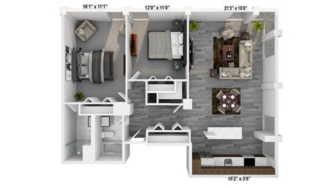 Floor plan for 2 beds, 1.5 baths, 1110 sqft