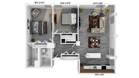 Floor plan for 2 beds, 2 baths, 1102 sqft