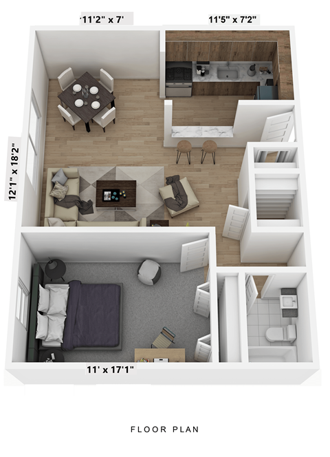 Floor plan for 1 bed, 1 bath, 1150 sqft