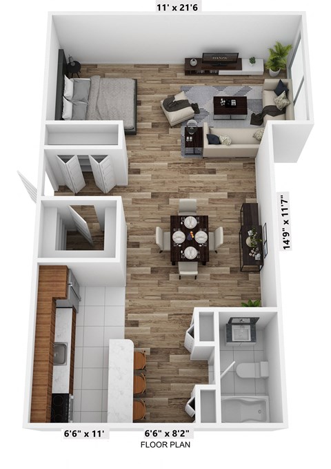 Floor plan for studio, 1 bath, 800 sqft