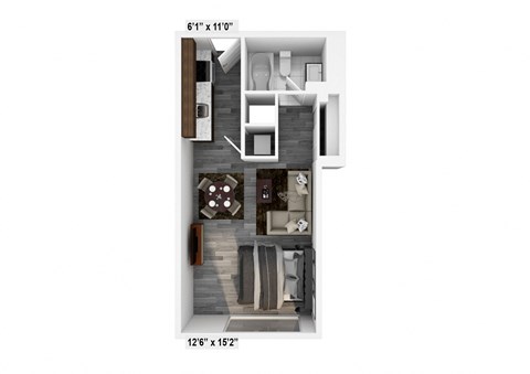 Floor plan for studio, 1 bath, 395 sqft