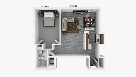 Floor plan for 1 bed, 1 bath, 863 sqft