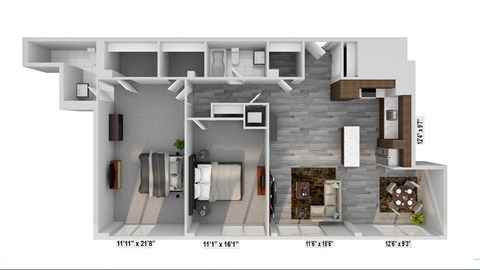 Floor plan for 2 beds, 2 baths, 1340 sqft