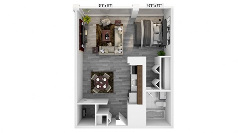 Floor plan for studio, 1 bath, 543 sqft
