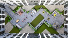 Lansdale apartment for rent - A top-down view of a courtyard surrounded by buildings.
