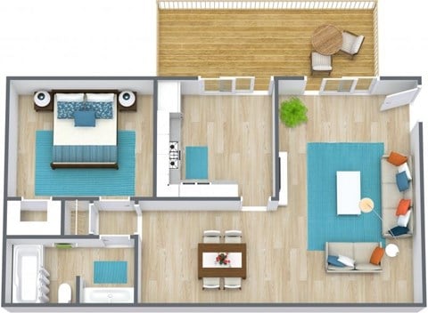 Floor plan for 1 bed, 1 bath, 950 sqft