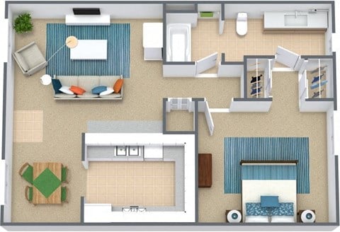 Floor plan for 1 bed, 1 bath, 900 sqft