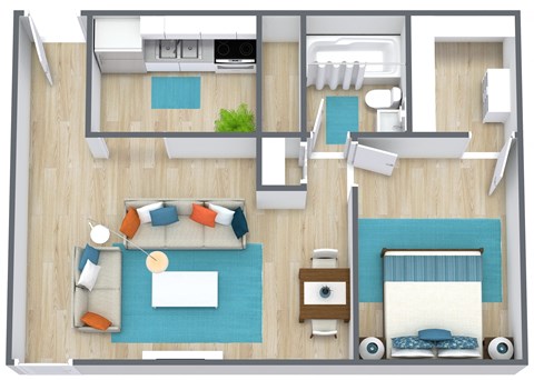 Floor plan for 1 bed, 1 bath, 560 sqft