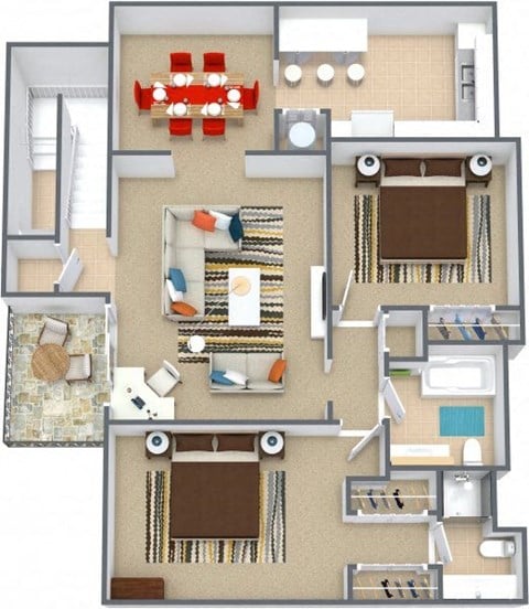 Floor plan for 2 beds, 2 baths, 1100 sqft