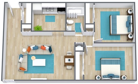 Floor plan for 2 beds, 1 bath, 720 sqft