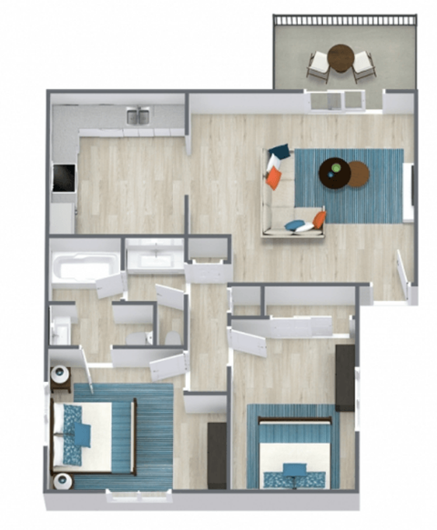 Floor plan for 2 beds, 1.5 baths, 1120 sqft