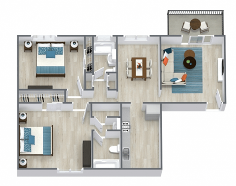 Floor plan for 2 beds, 2 baths, 1200 sqft