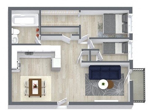 Floor plan for 2 beds, 1 bath, 910 sqft