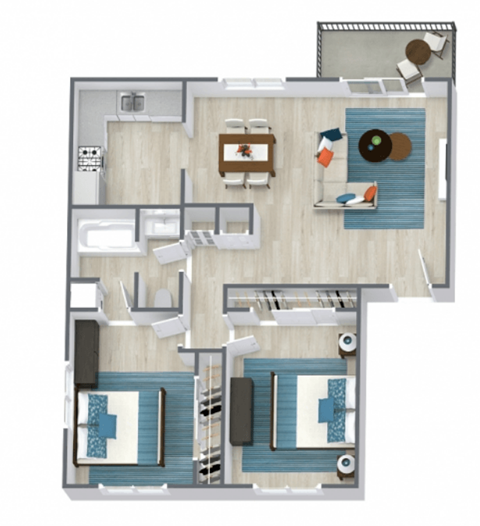 Floor plan for 2 beds, 1 bath, 1120 sqft