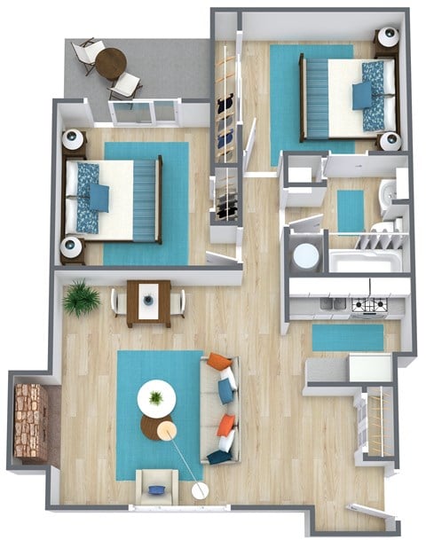 Floor plan for 2 beds, 1 bath, 772 sqft