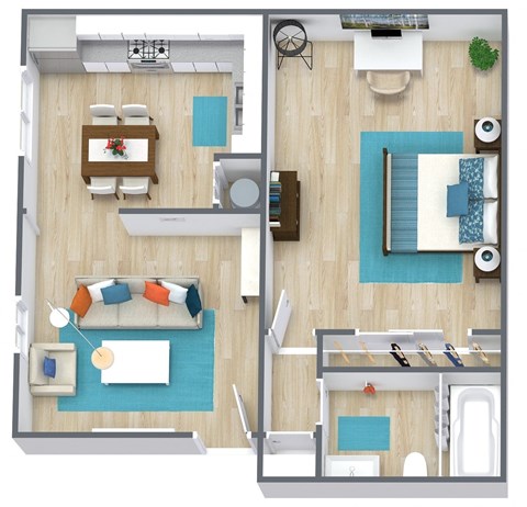 Floor plan for 1 bed, 1 bath, 616 sqft