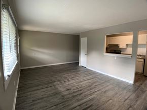Spring Hill apartment for rent - large living room with vinyl plank flooring and breakfast bar
