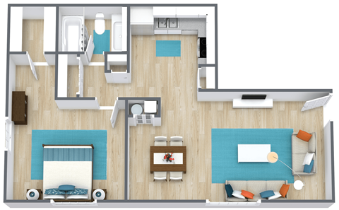 Floor plan for 1 bed, 1 bath, 830 sqft
