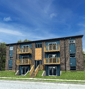 Kansas City apartment for rent - A large apartment building with a balcony on the second floor.