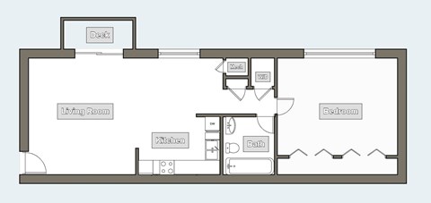 Floor plan for 1 bed, 1 bath, 650 sqft