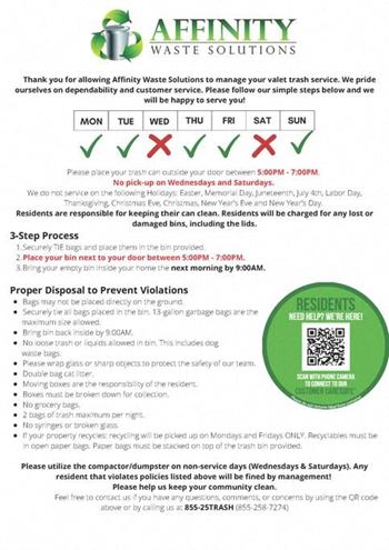 Valet trash collection information and qr code
