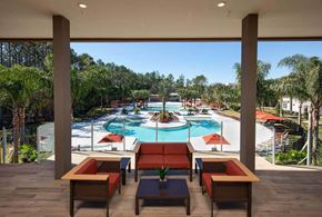 Jacksonville apartment for rent - a view of the resort pool from the lobby  at Luxor Club, Florida