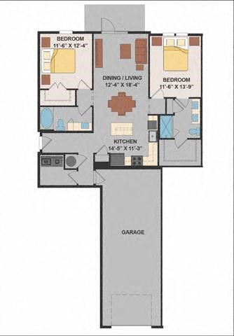 Floor plan for 2 beds, 2 baths, 1179 sqft