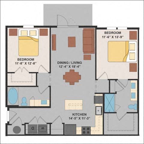 Floor plan for 2 beds, 2 baths, 1120 sqft