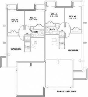 Gardner triplex for rent - the floor plan of the upper level of a house with two floors and a lower