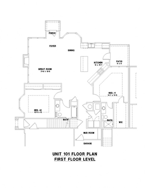 Floor plan for 2 beds, 2 baths, 1284 sqft
