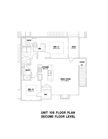 Floor plan for 2 beds, 2 baths, 1071 sqft