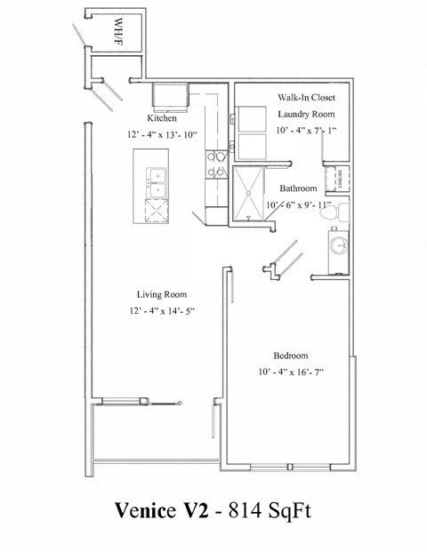 Floor plan for 1 bed, 1 bath, 829 sqft