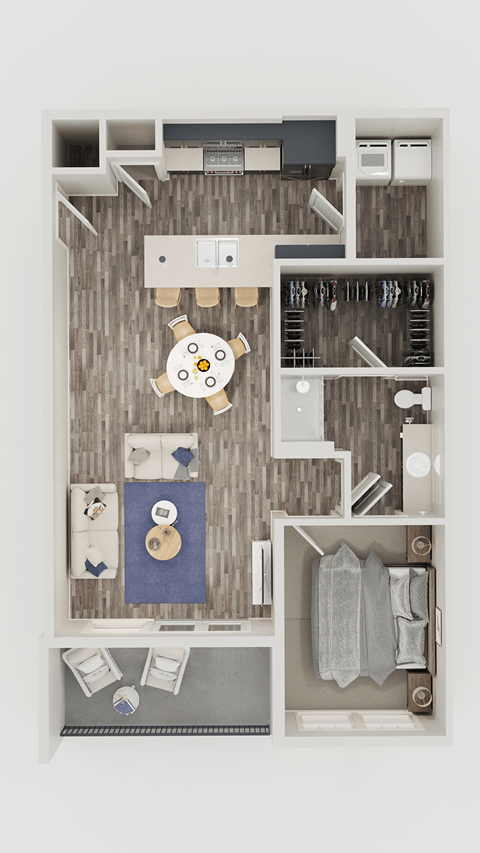 Floor plan for 1 bed, 1 bath, 835 sqft
