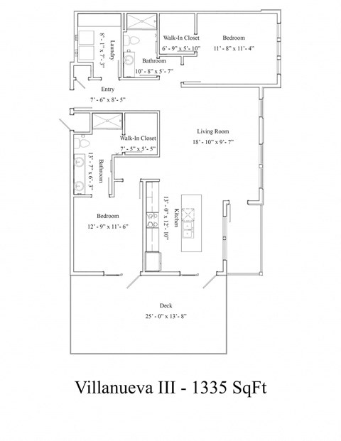 Floor plan for 2 beds, 2 baths, 1368 sqft