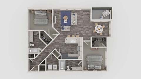 Floor plan for 2 beds, 2 baths, 1253 sqft